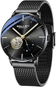 [SOLLEN] Men's Black Automatic Watch - Minimalist & Slim, 3 ATM Waterproof Men's Wrist Watches with Luminous Function - 42mm