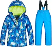 [7HAHA3] Children's Lattice Design Snowsuit Big Boy Snowboard Ski Jacket Pants Set Youth Coat Keep Warm in -40°C/℉