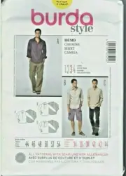 Men's Pullover Long Sleeve Shirts Sewing Pattern~3 Variations (34-44) Burda 7525