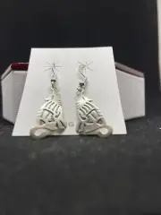 Handmade Native American Navajo plain sterling silver wolf dangle earrings