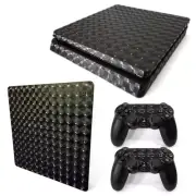 For PS4 Slim Console Skin & 2 Controllers Black 3D Effect Vinyl Decal