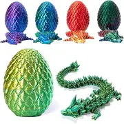 Addcean 3D Printed Dragon in Egg, Full Articulated Dragon Crystal Dragon with Dragon Egg, Home Office Decor Executive Desk Toys, Adults Fidget Toys for Autism/ADHD (Laser Yellow&Green, 12")