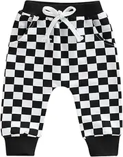 [Arvbitana] Toddler Checkered Pants Baby Girl Boy Elastic Waist Jogger Pants Kids Casual Plaid Trousers Infant Long Sweatpants