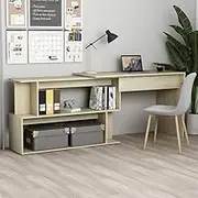 Sonoma Oak Corner Desk Engineered Wood 200x50x76cm - Adjustable Computer Table for Home Office Stand & Desks, Featuring Open Compartments