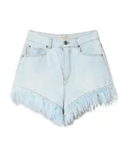 TWINSET Feather-Trim Denim Shorts 28 Blue