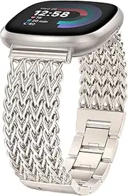 Minyee Metal Bands Compatible with Fitbit Sense 2/Versa 4/Versa 3/Sense Bands Women, Dressy Stainless Steel Multi-chain Designer Luxury Link Bracelet Wristband Replacement Strap