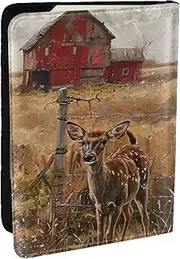[JEJEA] Farm with Deer Print Travel Organizer Credit Cards Case Passport BookPassport Holder Cover Wallet forTraveling,, Black, One Size