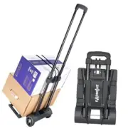 Folding Hand Truck Iron Tube Pull Rod Folding Cart Foldable Trolley Dolly Black