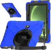 Tablet Case for Samsung Galaxy Tab Active 5 Pro 10.1 inch (2025), 360° Rotating Hand Strap and Stand, Heavy Duty Rugged Shockproof Silicone Cover with Shoulder Strap (Blue)