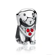 Silver plating Dog Animal Beads Charms with Red for DIY Bracelet Jewelry Making Baby Gift