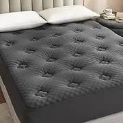 Hansleep Memory Foam Mattress Topper Queen, Cooling Gel Queen Mattress Topper with Deep Pocket, Breathable Mattress Pad Cover for Queen Size Bed, 60x80 Inches，Charcoal