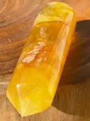 Yellow Mica Fluorite Rounded Tower with rainbows Natural Large Crystal Point