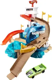 Hot Wheels Toy Car Track Set, Color Shifters Sharkport Showdown, 1:64 Scale Car