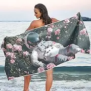 lWOIWB Quick-Dry Beach Towel-Astronaut Flower 60x30 inches Sand-Free Lightweight Beach Blanket for Camping Swimming Sport, Single Side Design