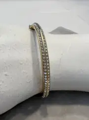 1970's CHRISTIAN DIOR Gold Tone Clear Crystal Hinged w/Safety Bangle Bracelet