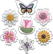 LILIAO Flowers Cookie Cutter Set - 7 Piece - Lily, Daisy, Sunflower, Cherry Blossoms, Tulip, Kapok Flowers and Butterfly Biscuit Fondant Cutters - Stainless Steel