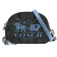 在飛比找momo購物網優惠-【COACH】大馬車LOGO印花皮革迷你斜背包(黑灰/藍)