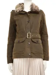 Green Waxed Faux Fur Trim Jacket