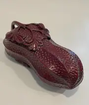 Carved Chinese Peanut Trinket Keepsake Treasure Box