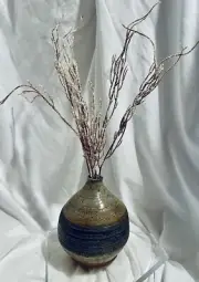 Signed Studio Art Pottery Vase. Blue And Cream 6”x6”