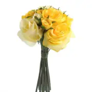 Yellow Artificial Rose Nosegay 12" Floral Bouquet Bundle