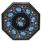 15" black Marble side table semi precious stones turquoise inlay work