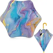 [ODAWA] Kids Umbrellas Colorful Marble Purple Windproof Compact Stick Umbrellas for Rain, Sun Umbrella Uv Protection