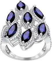 Blue Sapphire 4.75 Ct Marquise 925 Sterling Silver Cluster Rings For Women | Gemstones Ring Set For Womens | Beautiful Jewellery Present For Girls By Orchid Jewelry