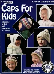 Caps for Kids Knit & Crochet Patterns Baseball, Puppy, Bonnet Leaflet 723 NOS