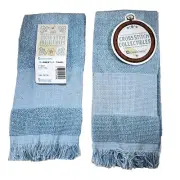 Charles Craft Cross Stitch Collectibles 14 Ct Border Finger Towel Blue Set of 2