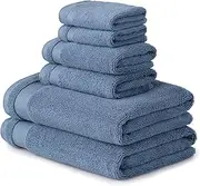 MARTHA STEWART 100% Cotton Bath Towels Set of 6 Piece, 2 Bath Towels, 2 Hand Towels, 2 Washcloths, Quick Dry Towels, Soft & Absorbent, Bathroom Essentials, Towel Sets for College Dorm, Blue