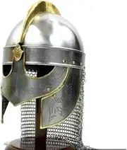 Medieval Silver Steel Viking Helmet with Chainmail – SCA & LARP Replica Helmet.