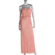 Aidan Mattox New Womens Coral Spaghetti Strap Blouson Beaded Mesh Gown 10 $395