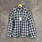 Untuckit Womens Shirt Sorbo Blue Plaid Long Sleeve Pockets Button Up Top