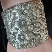Floral Cuff Bracelet Antique Sterling Silver 925 Victorian Gorham Spoon Gift