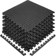 SIVAN HEALTH AND FITNESS PUZZLE EXERCISE MATS EVA FOAM INTERLOCKING TILES BLACK