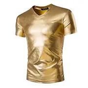Men's Shirt T Shirt Tee Short Sleeve V Neck Summer Plain Exaggerated Designer Big and Tall Wedding Party Cocktail Attire Silver Black Gold Top Tee for Men