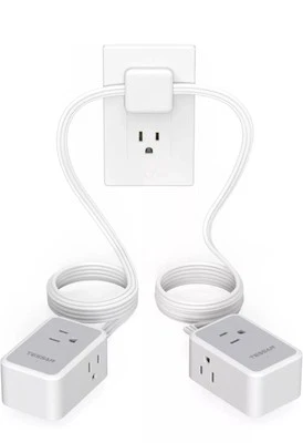 Twin Extension Cord 12 FT, Double Ended Flat Plug Surge Protector Power Strip...