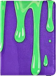 [Amooorous] Fashion Street Graffiti Painting Green Purple Leather decorative Passport Holders Vaccine Case Protector Cover Document Organizer Holder Accessories Ultra Slim, Fashion street graffiti painting green