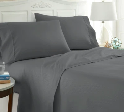 Premium Checkered Embossed 4 Piece Bed Sheet Set - Queen - Gray