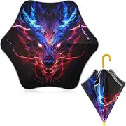 [ODAWA] Kids Umbrella Fire Dragon Head Kids Umbrella Easy Open and Close Stick Umbrella with Classic J Hook Curved Handle