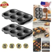 Durable 2 Pack Cast Iron Muffin Pans - Standard 6-Cup for Delicious Baking