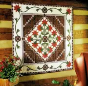 PEONY & LOGS MEDALLION -- PATCHWORK/APPLIQUE/LOG CABIN VINTAGE QUILT PATTERN