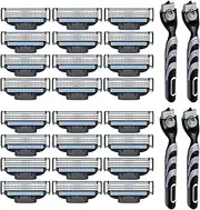 Shaving Blades Compatible with Mach 3 Replacement Razor Blades, 24 Pieces Razor Blades, Compatible with Mach 3 Refills, Comes With 3 Replacement Frames, Suitable For Daily Use