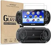 AKWOX (4-Pack) 2 Front+2 Back Covers Screen Protectors for Sony PlayStation Vita 1000, 9H Tempered Glass Front Screen Protector and HD Clear PET Back Screen Protective Film for PS Vita PSV 1000