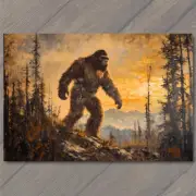 FLATCARD Bigfoot Walking at Sunset Majestic Forest Scene Mythical Creature Yeti