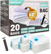 Jabykare 20 Pack Vacuum Storage Bags, Space Saver Bags (4 Jumbo/4 Large/4 Medium/8 Small) - Compression Storage Bags, Vacuum Sealer Bags for Clothes Storage, Home Storage & Organisation
