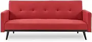 Sarantino Olivia 3 Seater Linen Sofa Bed with Stitch Detailing, Red