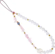 HJZHII Evil Eye Phone Charm Strap, Beaded Phone Charms Cute Wrist Strap Evil Eye Phone Chain White Pink Kawaii Phone Keychain for Women, No Gemstone