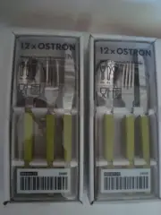 Ikea 24 pcs Set Flatware Matte Finish Green Ostron Set 8 Forks 8 Knives 8 Spoons